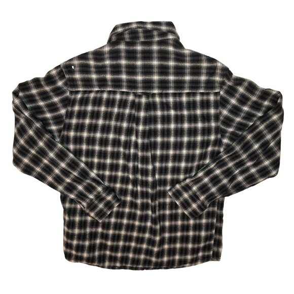 BLACK GRAY PLAID FLANNEL SHIRT SZ M FIELD & STREAM GRUNGE HUNTING FISHING MENS - Picture 4 of 4